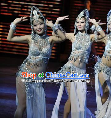 Top China Sanya Romance Love Stage Performance Headwear Classical Dance Hair Accessories Female Group Dance Argent Hair Crown