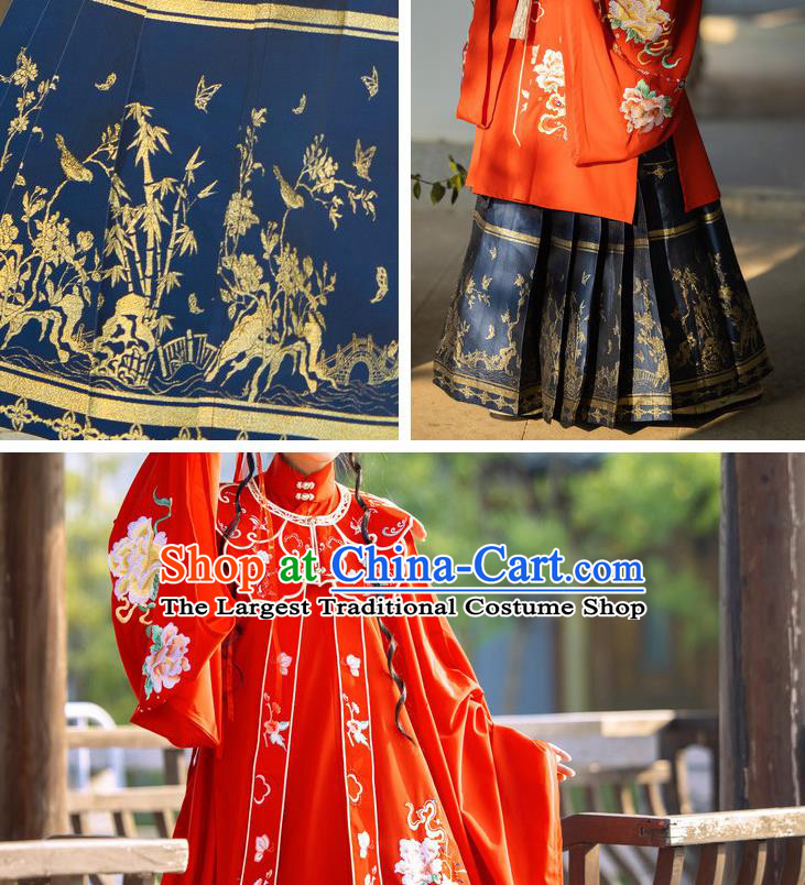 China Traditional Wedding Historical Clothing Ming Dynasty Bride Red Hanfu Dress Ancient Nobility Lady Garment Costumes Complete Set