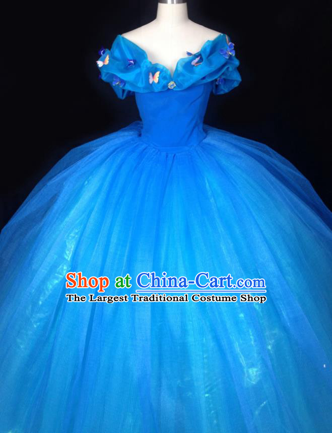 Custom European Court Princess Clothing Cosplay Goddess Blue Full Dress Halloween Fancy Ball Garment Costume