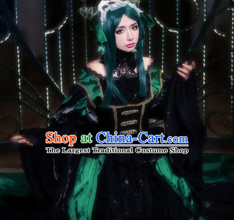 Custom Halloween Fancy Ball Garment Costume Gothic Queen Clothing Cosplay Witch Black Trailing Full Dress