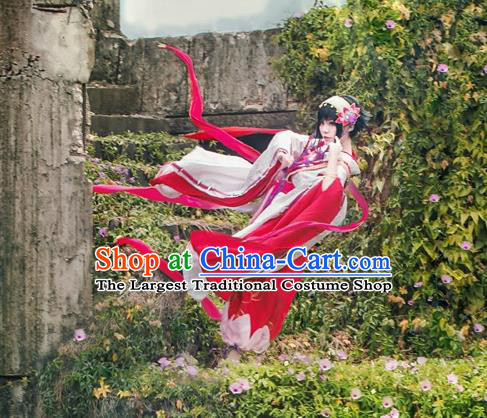 Chinese Ancient Swordswoman Garment Costumes Traditional Cosplay Female Knight Red Dress Fairy Princess Clothing