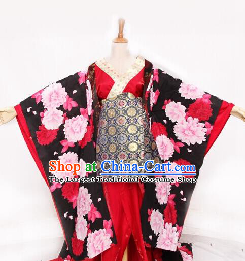 Custom Halloween Fancy Ball Courtesan Garment Costume Japanese Imperial Consort Clothing Cosplay Geisha Red Kimono Dress