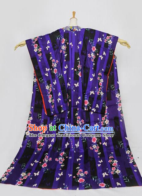 Custom Japanese Geisha Furisode Kimono Japan Cosplay Queen Printing Butterfly Blue Dress Clothing Courtesan Garment Costume