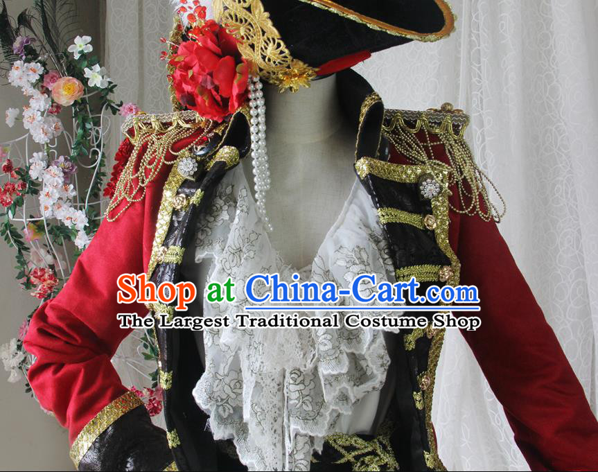 Top Halloween Cosplay Pirate Red Suits Spanish Earl Uniforms European Gentleman Garment Costumes