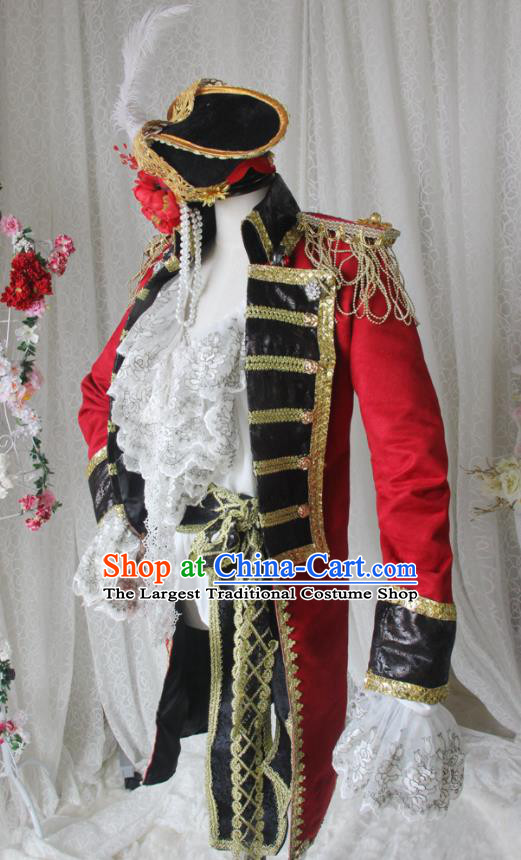 Top Halloween Cosplay Pirate Red Suits Spanish Earl Uniforms European Gentleman Garment Costumes