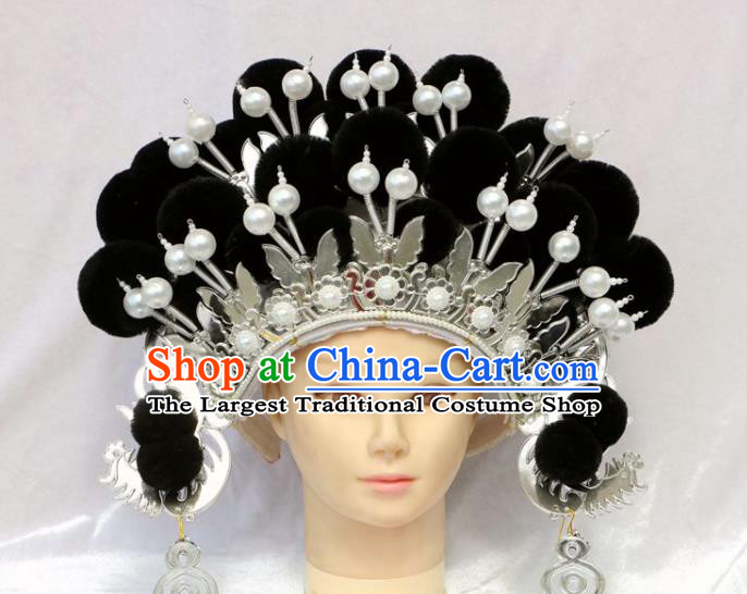 China Beijing Opera Hua Tan Phoenix Coronet Headdress Ancient Princess Hair Accessories Shaoxing Opera Diva Black Venonat Hat