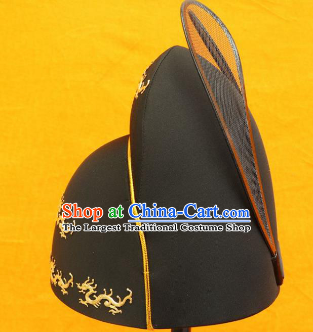 Chinese Ming Dynasty Imperial Guard Headdress Peking Opera Emperor Black Hat Ancient Swordsman Headwear