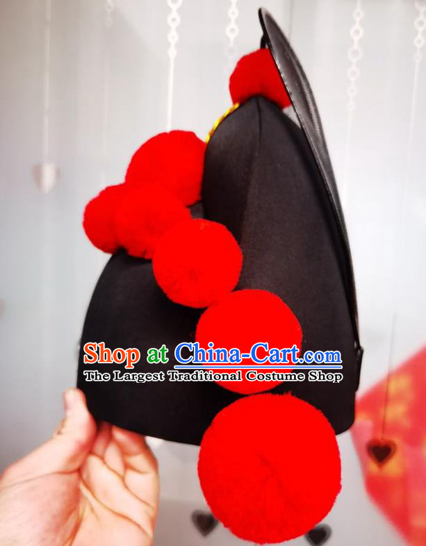 Chinese Ancient Bridegroom Headwear Ming Dynasty Wedding Male Headdress Peking Opera Young Man Black Hat