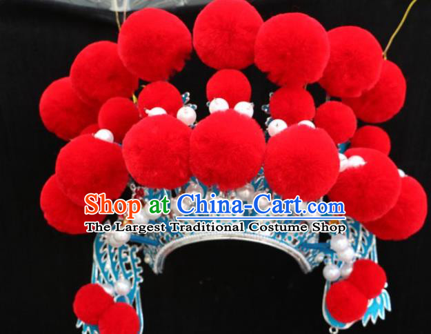China Ancient Female General Hat Hair Accessories Peking Opera Mu Guiying Red Phoenix Coronet Beijing Opera Actress Headdress