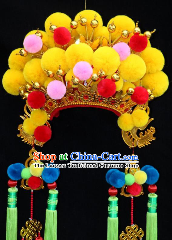 China Beijing Opera Actress Headdress Ancient Princess Hat Hair Accessories Peking Opera Hua Tan Yellow Phoenix Coronet
