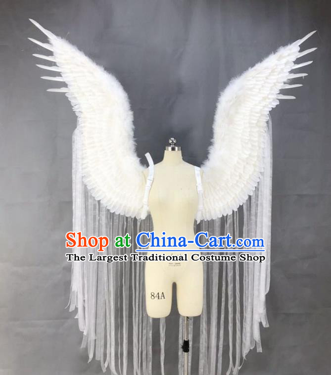 Custom Carnival Catwalks Tassel Back Accessories Brazil Parade Props Halloween Cosplay Deluxe White Feather Angel Wings Stage Show Decorations