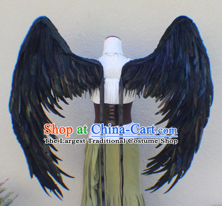 Custom Gothic Angel Decorations Carnival Catwalks Back Accessories Brazil Parade Props Halloween Cosplay Demon Black Feather Wings