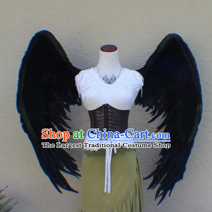 Custom Gothic Angel Decorations Carnival Catwalks Back Accessories Brazil Parade Props Halloween Cosplay Demon Black Feather Wings