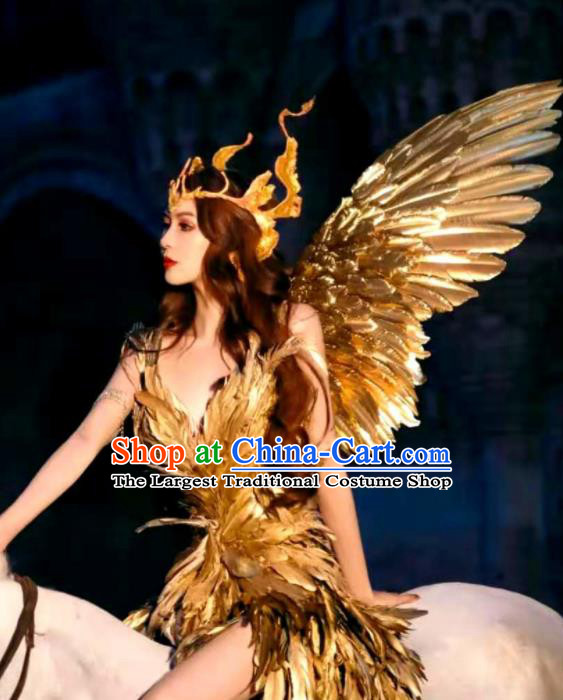 Custom Brazil Catwalks Props Cosplay Angel Golden Wings Halloween Stage Show Decorations Carnival Parade Fairy Back Accessories