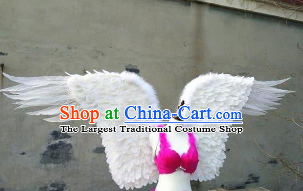 Custom Carnival Parade Accessories Miami Catwalks Back Decorations Cosplay Angel White Feather Wings Halloween Performance Props Headdress