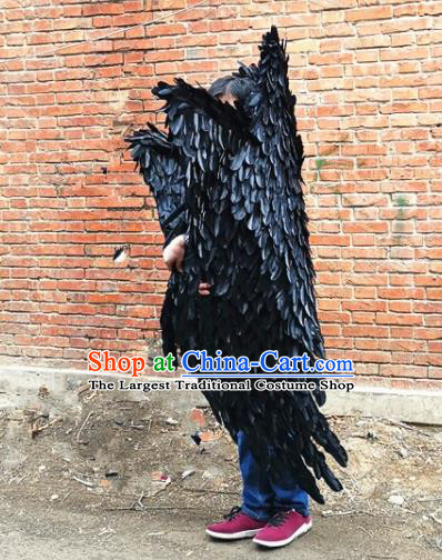 Custom Cosplay Demon Deluxe Black Feathers Wings Halloween Performance Props Headdress Carnival Parade Accessories Miami Catwalks Back Decorations