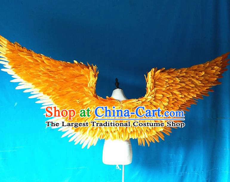 Custom Cosplay Angel Golden Feathers Wings Christmas Performance Props Carnival Parade Feather Accessories Miami Catwalks Back Decorations