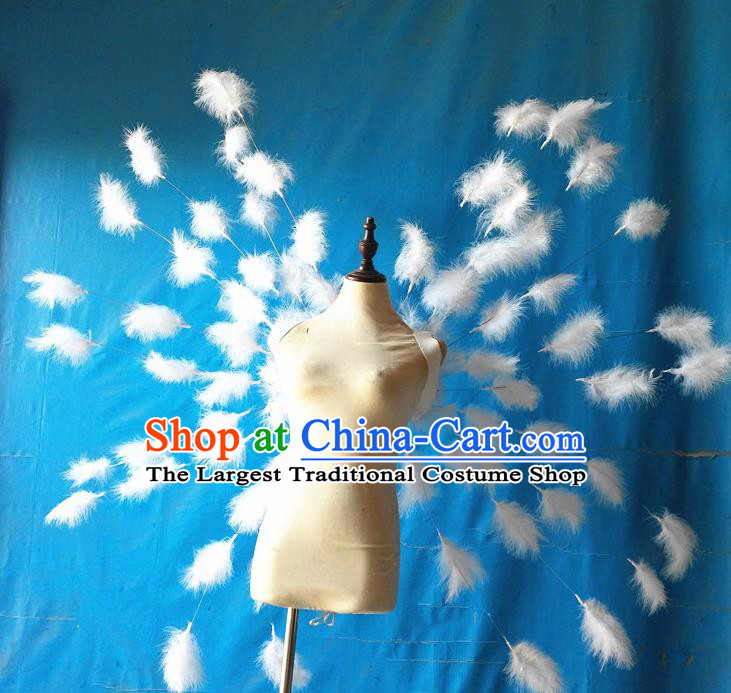 Custom Carnival Parade White Feather Accessories Miami Catwalks Back Decorations Cosplay Angel Wings Christmas Performance Props