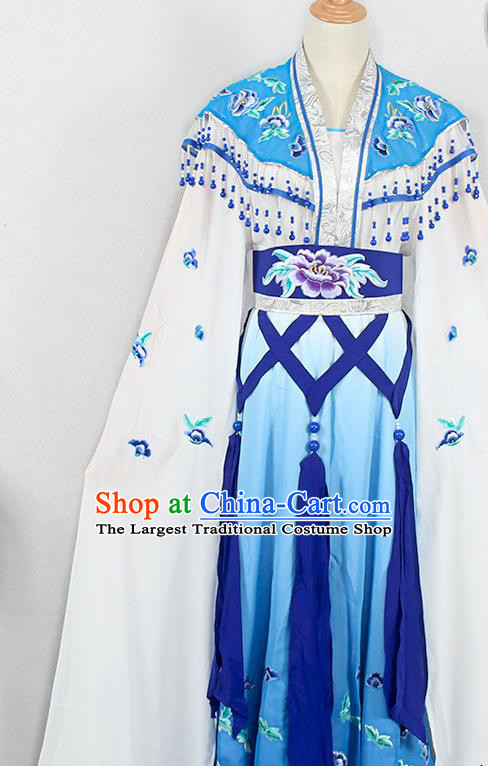 Chinese Ancient Young Beauty Garment Costumes Traditional Hainan Opera Diva Blue Dress Outfits Peking Opera Princess Clothing