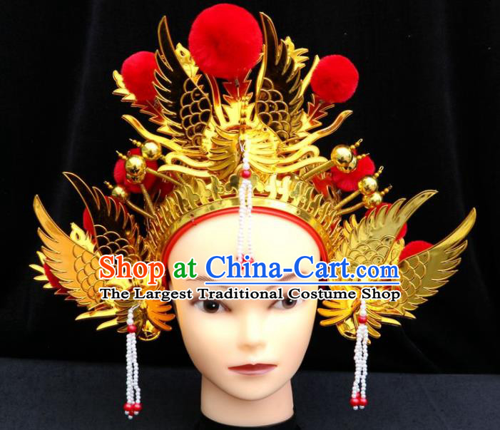 China Shaoxing Opera Actress Golden Phoenix Coronet Beijing Opera Children Headdress Ancient Swordswoman Hair Accessories
