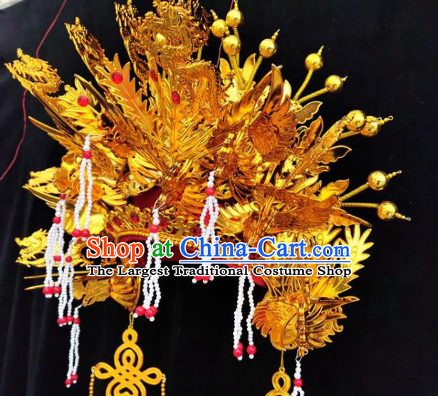 China Ancient Empress Hair Accessories Peking Opera Hua Tan Golden Phoenix Coronet Beijing Opera Diva Headdress