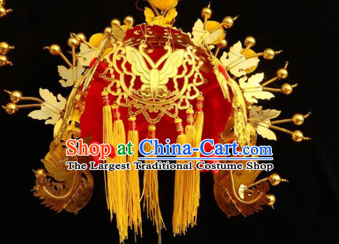 China Ancient Empress Hair Accessories Peking Opera Hua Tan Golden Phoenix Coronet Beijing Opera Diva Headdress