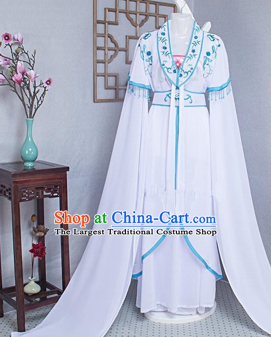 Chinese Traditional Huangmei Opera Garment Costume Beijing Opera Diva Clothing Ancient Fairy Water Sleeve White Dress Outfits