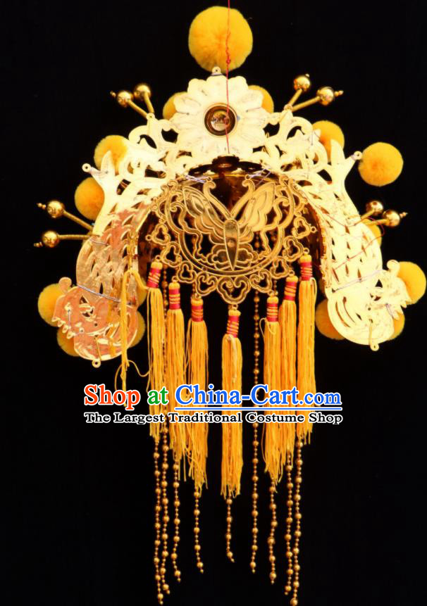 China Peking Opera Blues Yellow Phoenix Coronet Beijing Opera Swordswoman Headdress Ancient Female Knight Hair Accessories