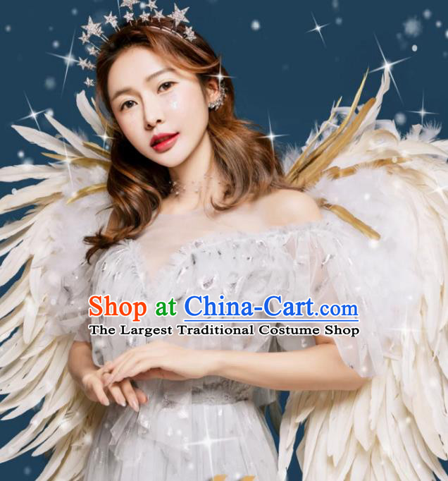 Custom Catwalks Props Christmas Day Performance Beige Feathers Angel Wings Miami Stage Show Deluxe Accessories