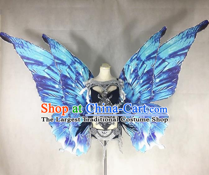 Custom Miami Catwalks Back Decorations Halloween Cosplay Fairy Blue Wing Stage Show Prop Accessories Christmas Performance Butterfly Wings