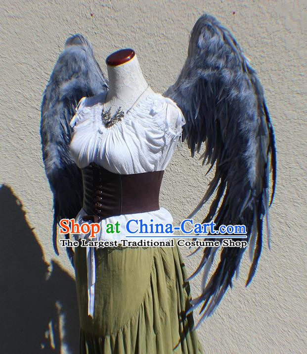 Custom Cosplay Fancy Accessories Stage Performance Props Halloween Catwalks Grey Feather Angel Wings Miami Stage Show Back Decorations