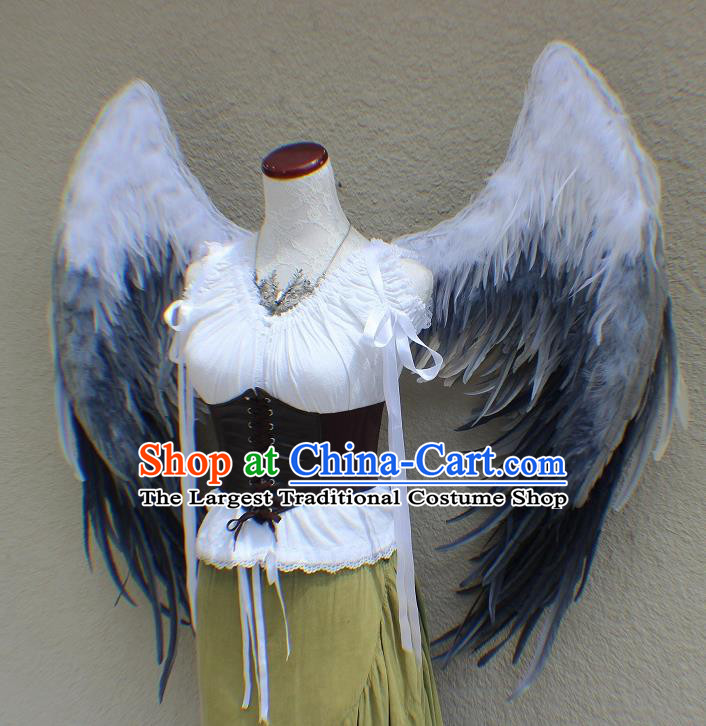 Custom Miami Show Back Decorations Cosplay Fancy Feathers Accessories Stage Performance Props Halloween Catwalks Grey Feather Angel Wings