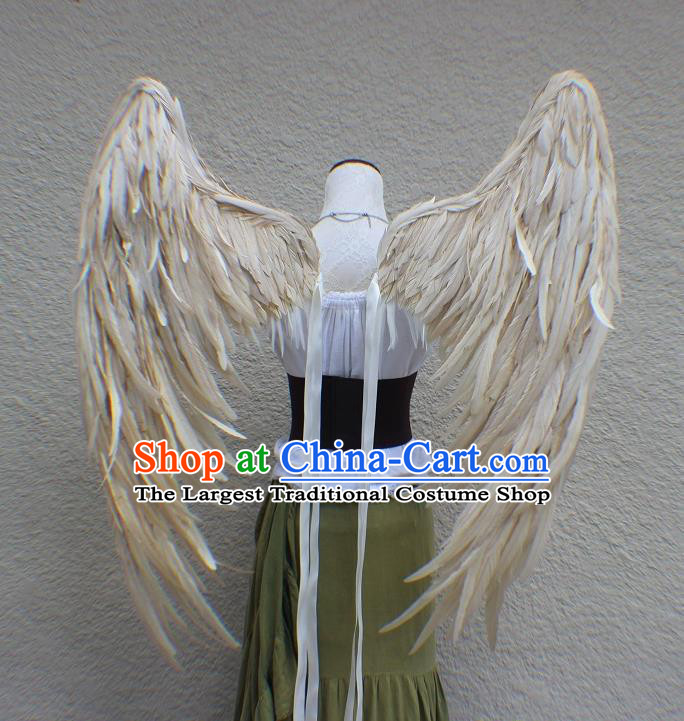 Custom Halloween Catwalks Beige Feather Angel Wings Miami Show Back Decorations Cosplay Fancy Feathers Accessories Stage Performance Props