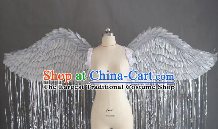 Custom Halloween Cosplay Angel Wing Stage Show Prop Accessories Christmas Performance Grey Tassel Wings Miami Catwalks Back Decorations
