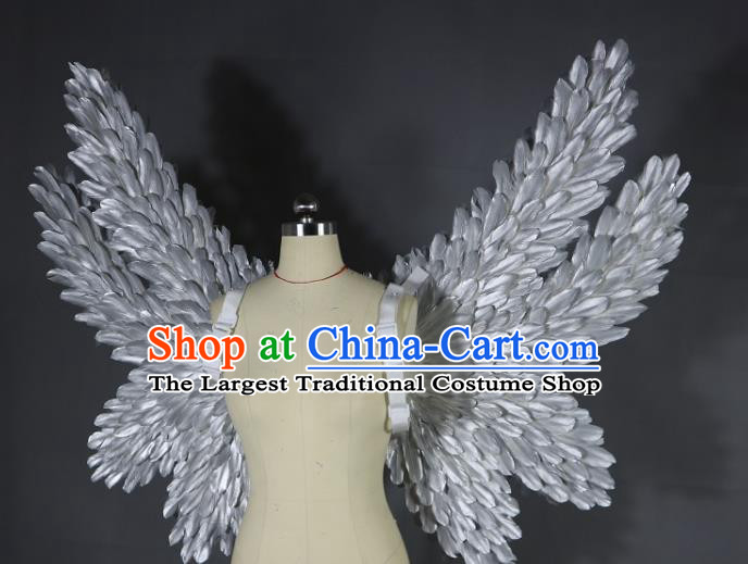 Custom Miami Catwalks Back Decorations Halloween Cosplay Angel Wing Stage Show Prop Accessories Christmas Performance Grey Feather Wings