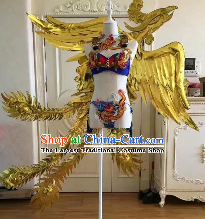Custom Miami Performance Decorations Ceremony Catwalks Back Accessories Stage Show Props Halloween Cosplay Golden Phoenix Wings