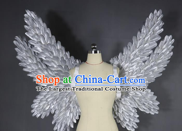 Custom Miami Catwalks Back Decorations Halloween Cosplay Angel Wing Stage Show Prop Accessories Christmas Performance Grey Feather Wings