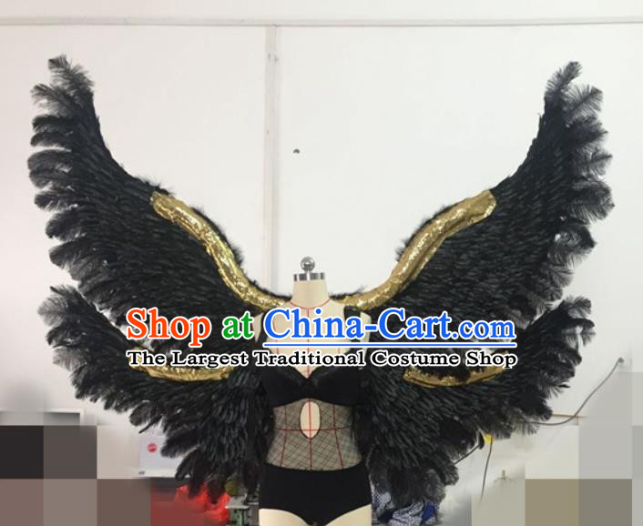 Custom Carnival Show Decorations Halloween Catwalks Back Accessories Brazil Parade Props Cosplay Demon Black Feathers Wings