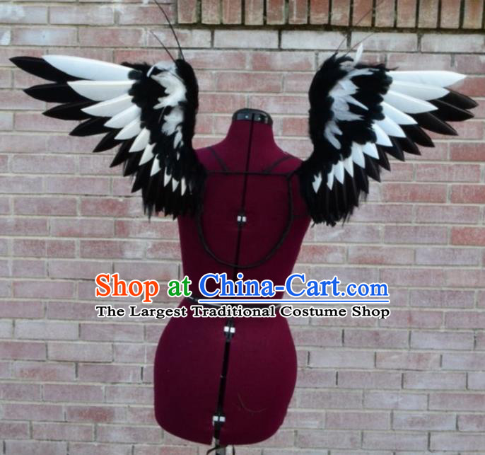 Custom Stage Show Accessories Christmas Performance Black and White Feather Wings Miami Catwalks Back Decorations Halloween Cosplay Wing Props