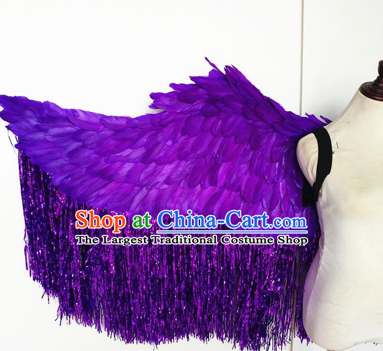 Custom Miami Angel Catwalks Back Decorations Cosplay Purple Feathers Tassel Wings Christmas Performance Props Carnival Parade Accessories