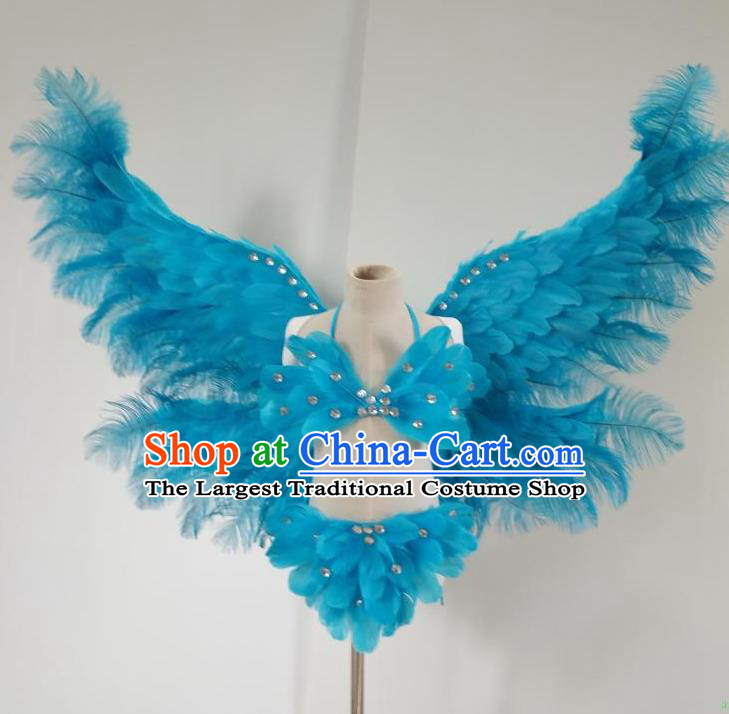 Custom Miami Parade Show Decorations Cosplay Fairy Blue Feather Butterfly Wings Halloween Performance Props Carnival Catwalks Accessories