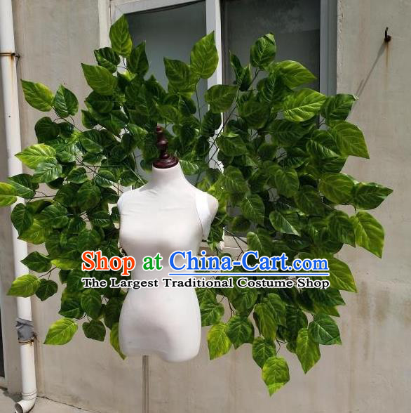 Custom Halloween Fancy Ball Wear Carnival Parade Accessories Miami Stage Show Decorations Cosplay Props Angel Green Leaf Wings