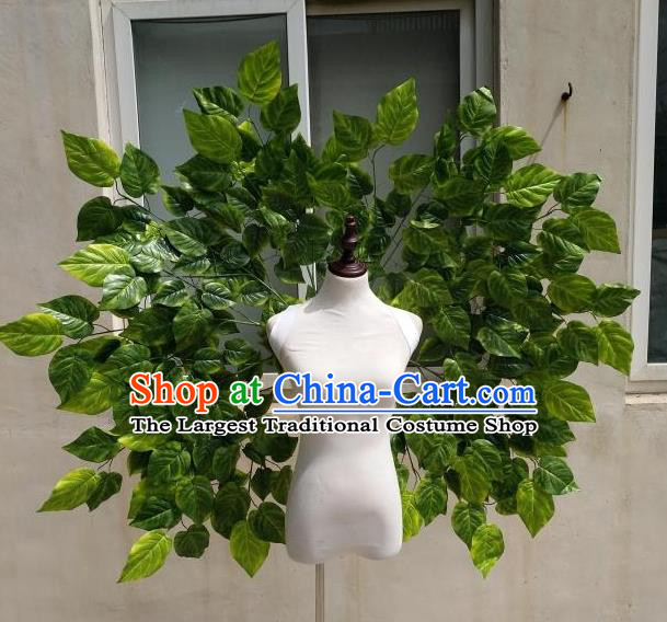 Custom Halloween Fancy Ball Wear Carnival Parade Accessories Miami Stage Show Decorations Cosplay Props Angel Green Leaf Wings