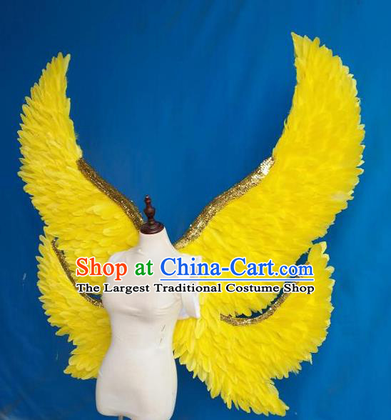 Custom Halloween Fancy Ball Props Carnival Catwalks Accessories Miami Parade Show Decorations Cosplay Angel Deluxe Yellow Feather Wings