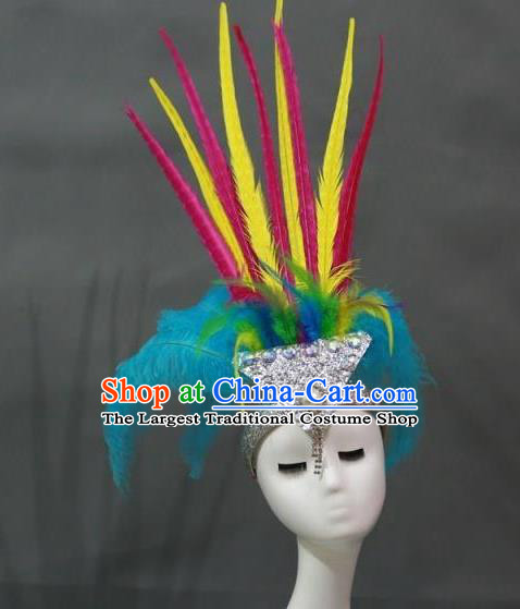 Top Brazilian Carnival Hair Accessories Miami Catwalks Headdress Stage Show Colorful Feathers Royal Crown Samba Dance Giant Headpiece