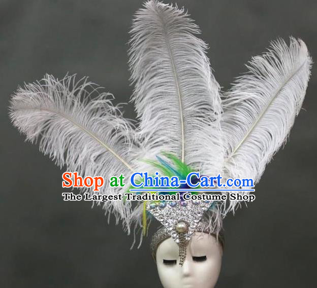 Top Samba Dance Giant Headpiece Brazilian Carnival Hair Accessories Miami Catwalks Headdress Stage Show White Feathers Royal Crown