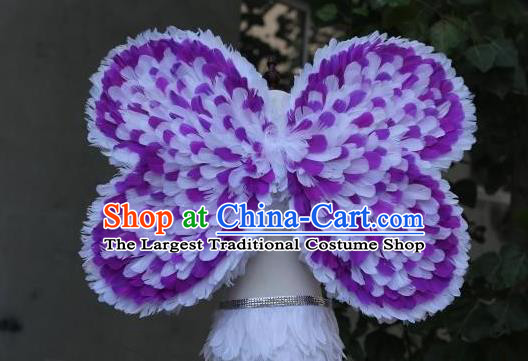 Custom Miami Show Purple Feather Butterfly Wings Cosplay Angel Back Decorations Model Catwalks Props Halloween Fancy Ball Wear Carnival Parade Accessories
