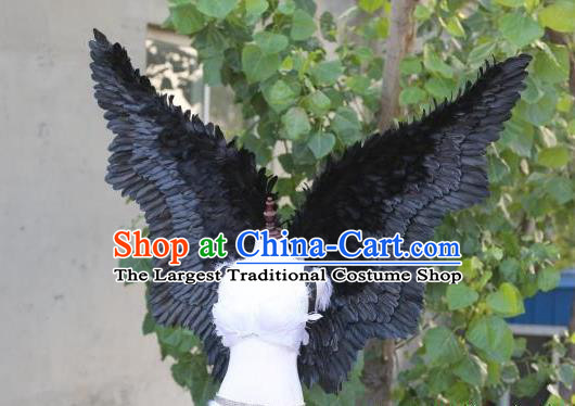Custom Carnival Parade Accessories Miami Show Black Feathers Wings Cosplay Demon Back Decorations Model Catwalks Props Halloween Fancy Ball Wear