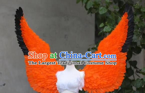 Custom Halloween Fancy Ball Wear Carnival Parade Accessories Miami Show Orange Feathers Wings Cosplay Demon Back Decorations Model Catwalks Props
