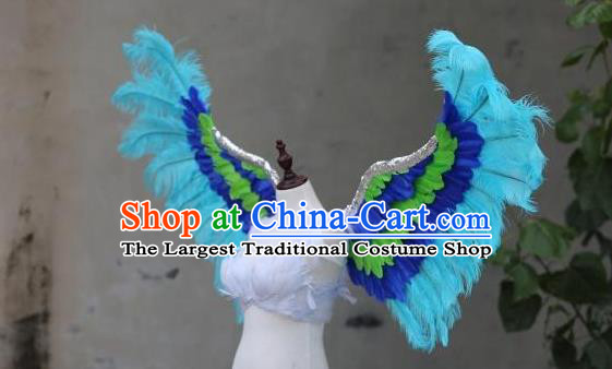 Custom Model Show Props Halloween Catwalks Wear Carnival Parade Accessories Miami Angel Blue Feathers Wings Cosplay Fancy Ball Back Decorations